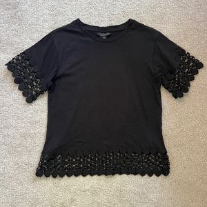 TopShop Black Lattice Top Tee Shirt Blouse Crop Size 2